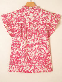Printed Half Button Neck Ruffle Sleeve Blouse