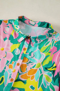 Button Down Floral Puff Sleeve Babydoll Dress