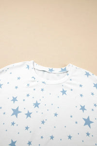 Stars Print Drop Shoulder Oversized T Shirt with Slits