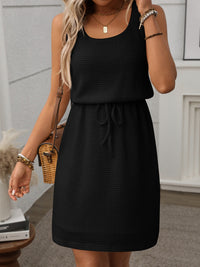 Waffle-Knit Drawstring Mini Tank Dress