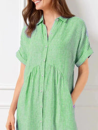 Full Size Striped Button-Front Midi Dress Plus Size