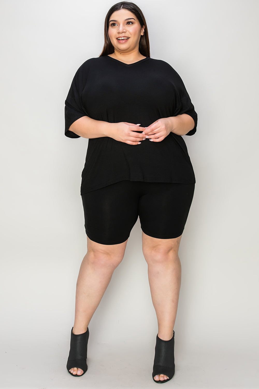 Bamboo Full Size V-Neck Drop Shoulder T-Shirt and Shorts Set