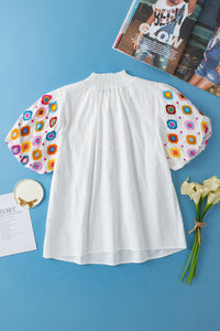 Printed Mock Neck Puff Sleeve Blouse