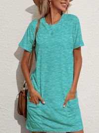 Pocketed Round Neck Short Sleeve Mini Tee Dress