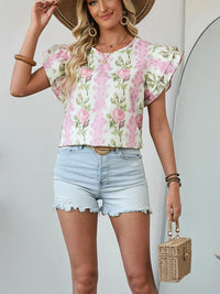 Floral Print Ruffled Sleeve Blouse
