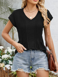 Casual V-Neck Pleated Front T-Shirt