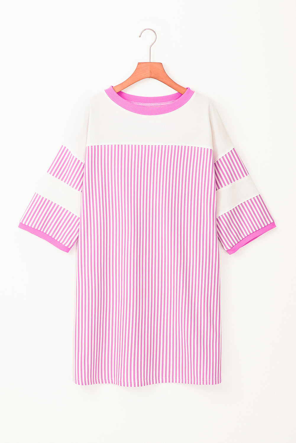 Striped Round Neck Three-Quarter Sleeve Mini Dress