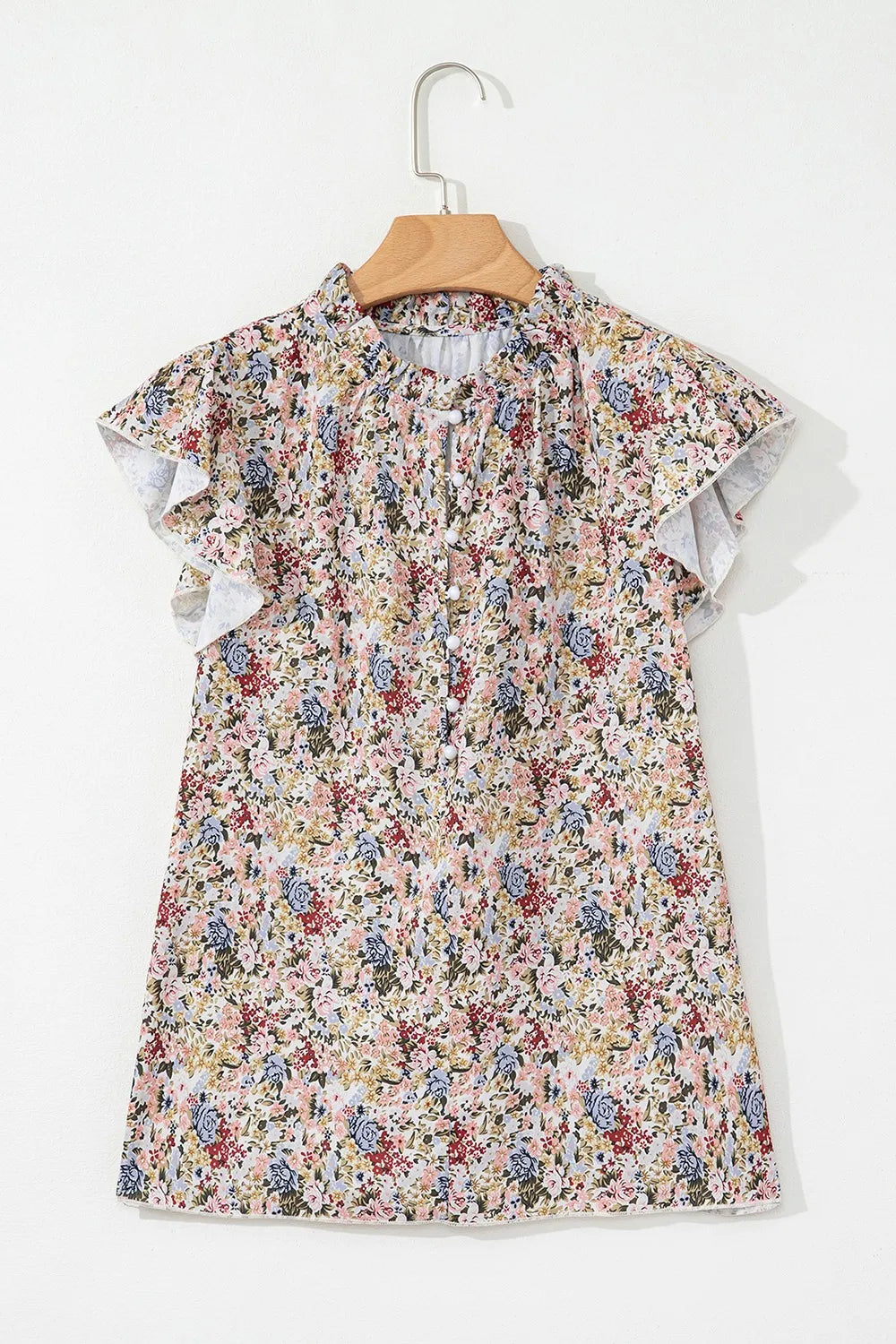 Floral Print Ruffle Cap Sleeve Blouse