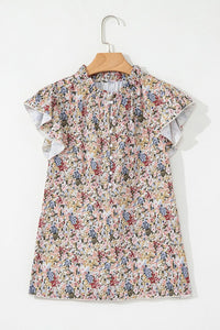 Floral Print Ruffle Cap Sleeve Blouse