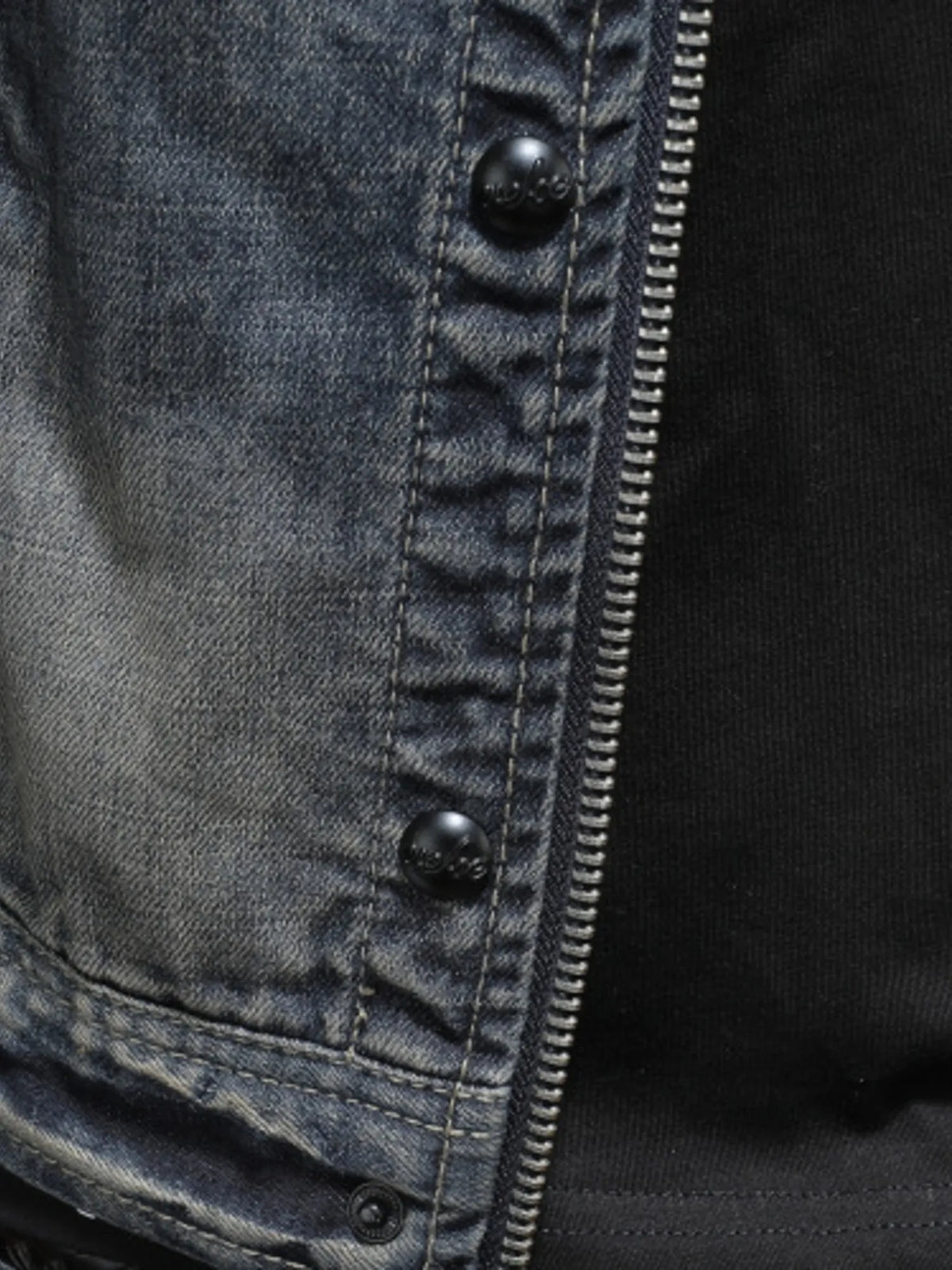 Men's Plus Size Washed Zip Up Denim Jacket with Chest Pockets