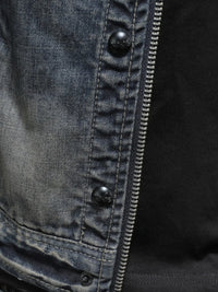 Men's Plus Size Washed Zip Up Denim Jacket with Chest Pockets