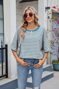 Contrast Striped Round Neck Half Sleeve T-Shirt