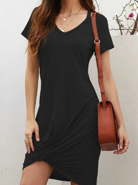 V-Neck Twisted Knot T-Shirt Dress