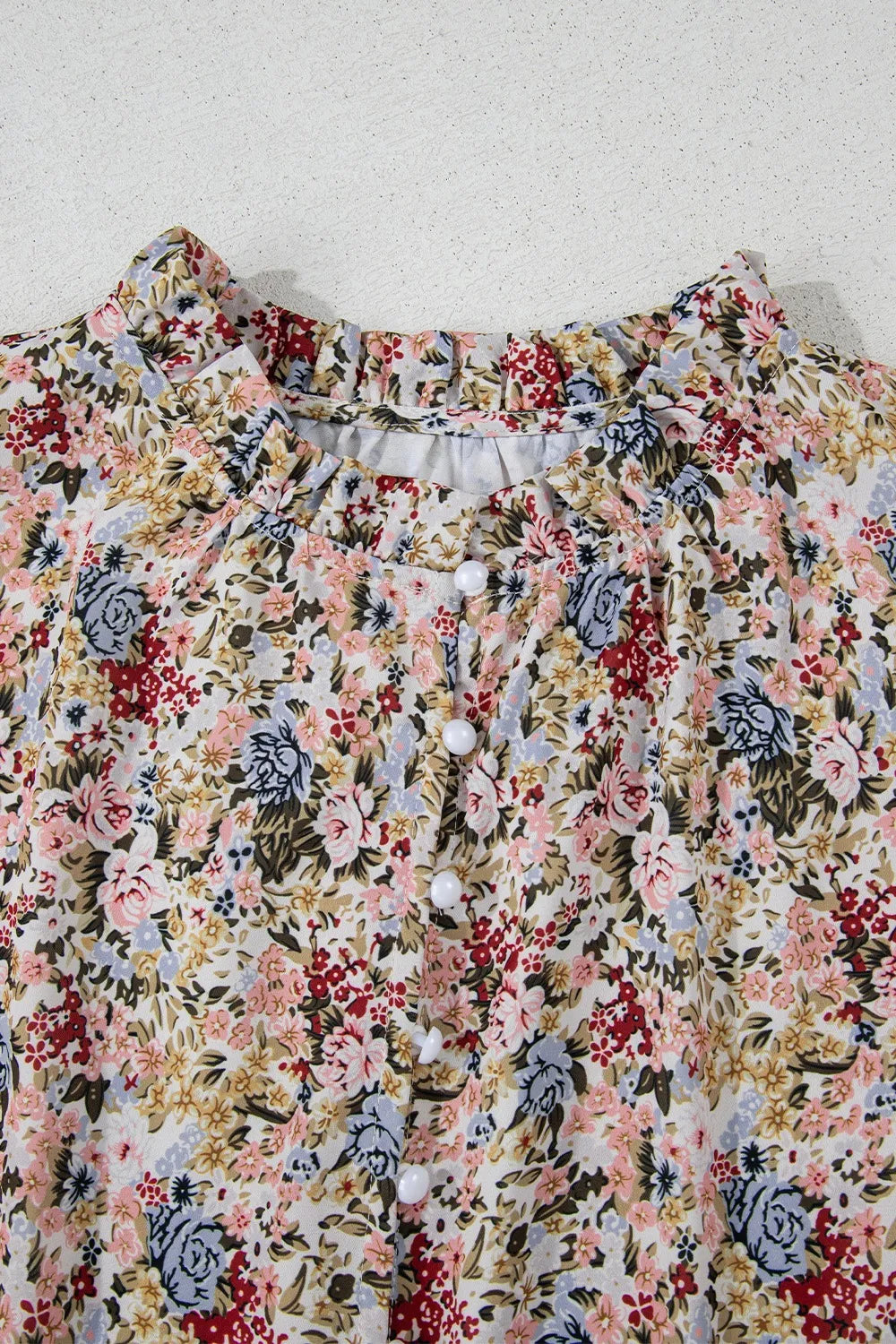 Floral Print Ruffle Cap Sleeve Blouse