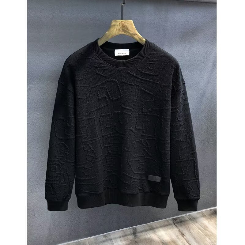 Men's Plus Size Textured Round Neck Long Sleeve Sweatshirt