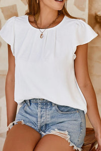 Ruffle Sleeve Round Neck Casual Blouse