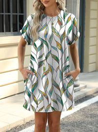 Printed Round Neck Short Sleeve Mini Dress