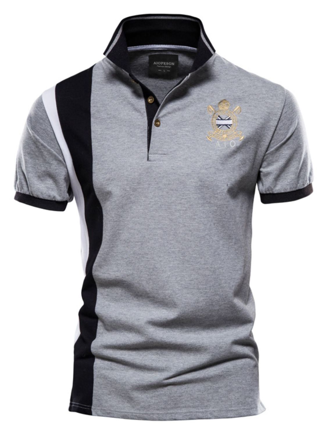 Men's Embroidered Collared Neck Striped Contrast Polo