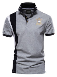 Men's Embroidered Collared Neck Striped Contrast Polo