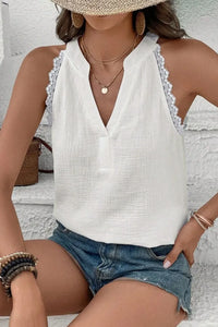 Lace Trim Sleeveless Summer Blouse