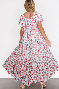 Floral Short Puff Sleeve Tiered Dress