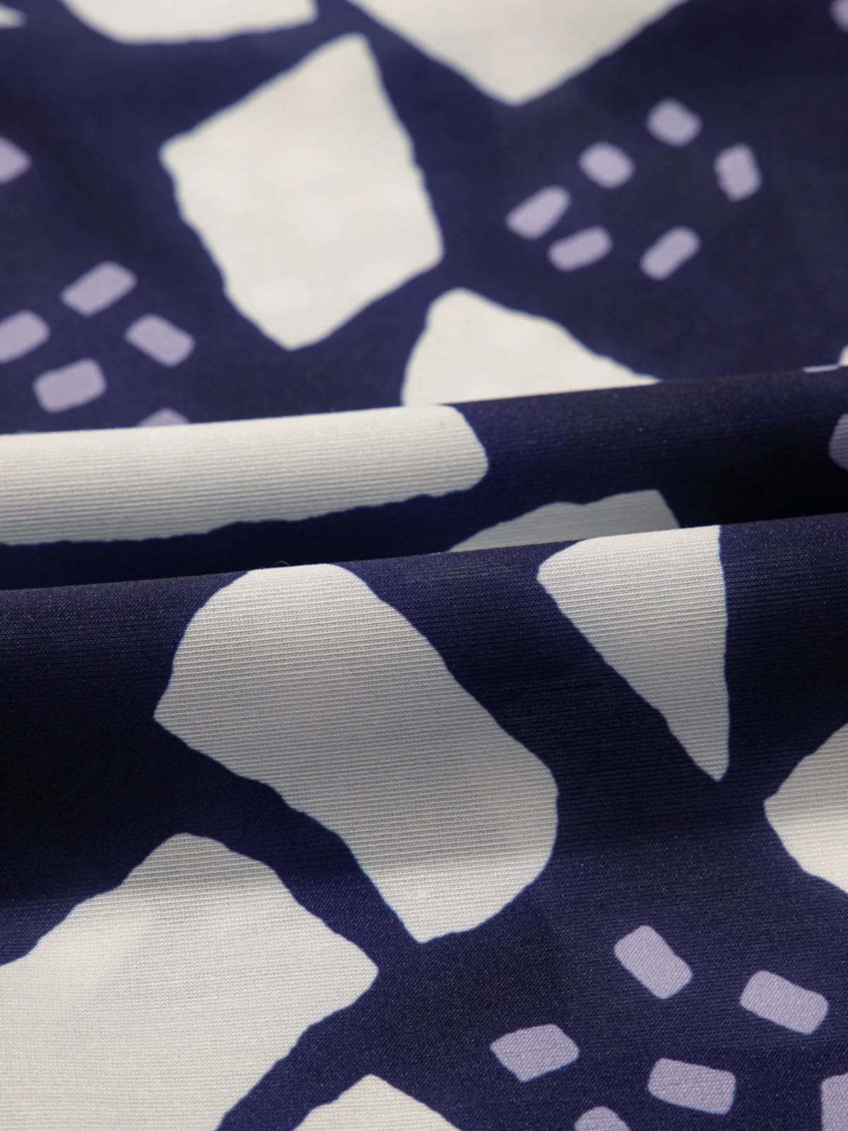 Abstract Print Frilled Puff Sleeve V Neck Blouse