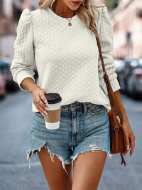 Textured Round Neck Sweatshirt Long Sleeve