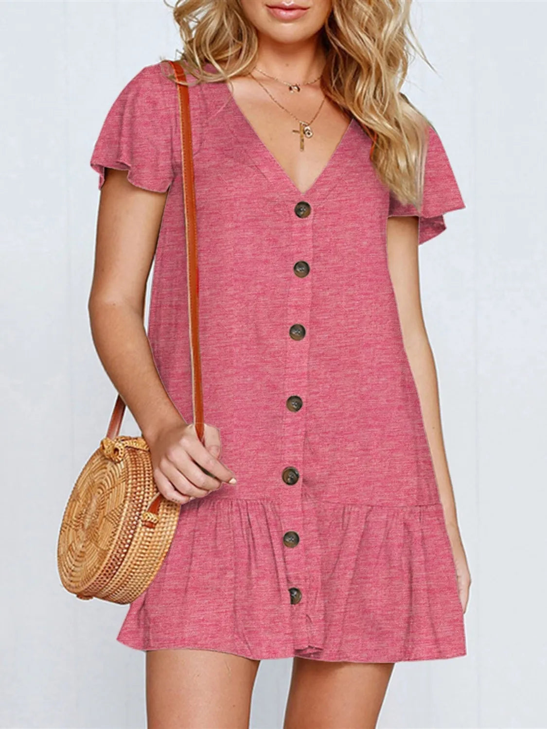 Ruffled V-Neck Mini Dress