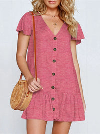 Ruffled V-Neck Mini Dress