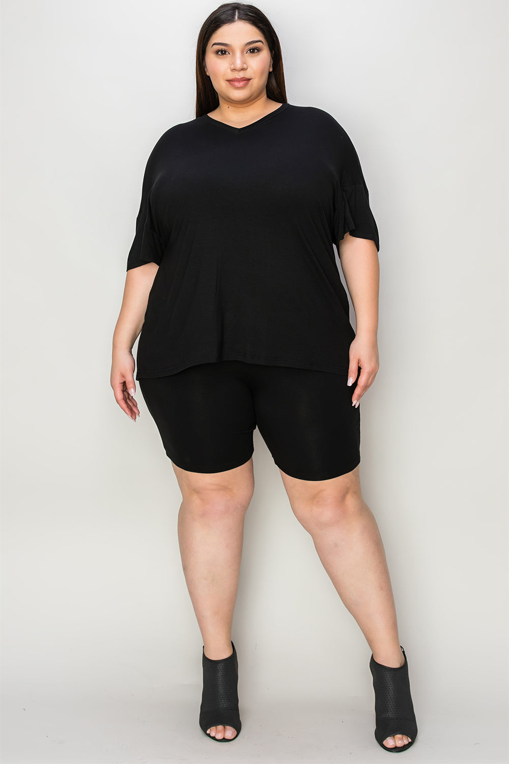 Bamboo Full Size V-Neck Drop Shoulder T-Shirt and Shorts Set