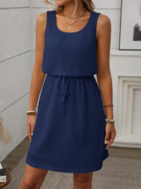 Waffle-Knit Drawstring Mini Tank Dress