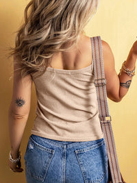 Full Size Ribbed Button Front Tie Hem Cami Tank Top Plus Size