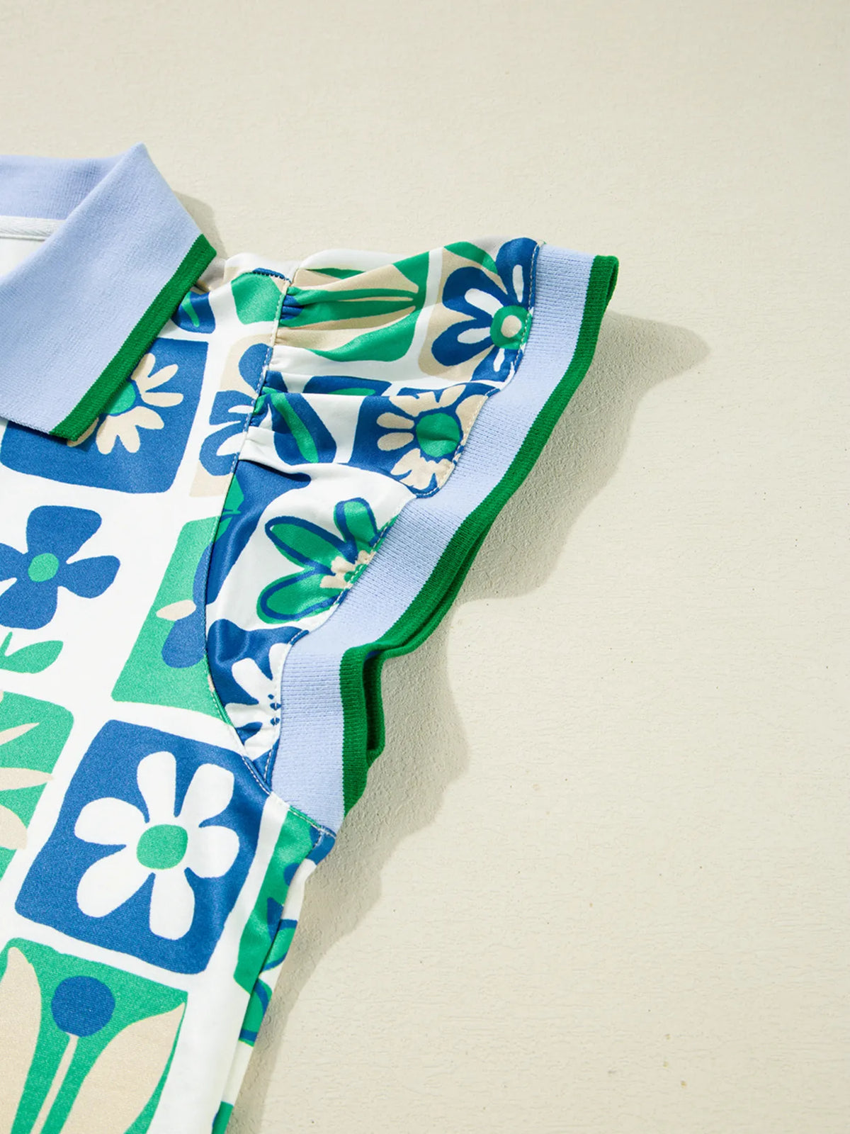 Floral Print Collared Blouse with Flutter Sleeves