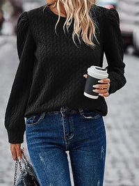 Textured Round Neck Sweatshirt Long Sleeve