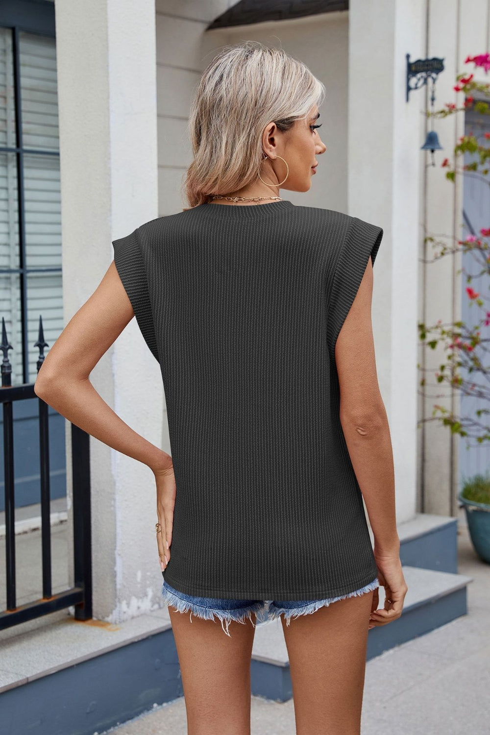 Corded Rib Round Neck T-Shirt