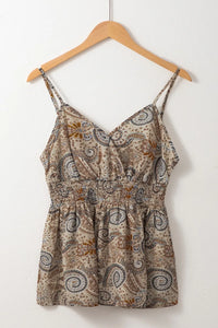 Paisley Printed Smocked Babydoll Cami