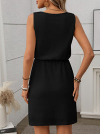 Waffle-Knit Drawstring Mini Tank Dress