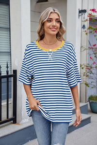 Contrast Striped Round Neck Half Sleeve T-Shirt
