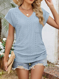 Eyelet V-Neck Short Sleeve Top