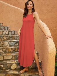 Side Slit Sleeveless Midi Dress