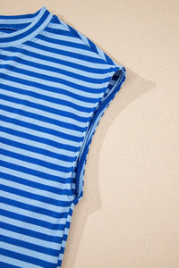 Striped Round Neck Cap Sleeve T-Shirt