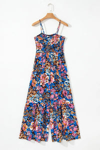 Floral Smocked Spaghetti Straps Wide Leg Jumpsuit