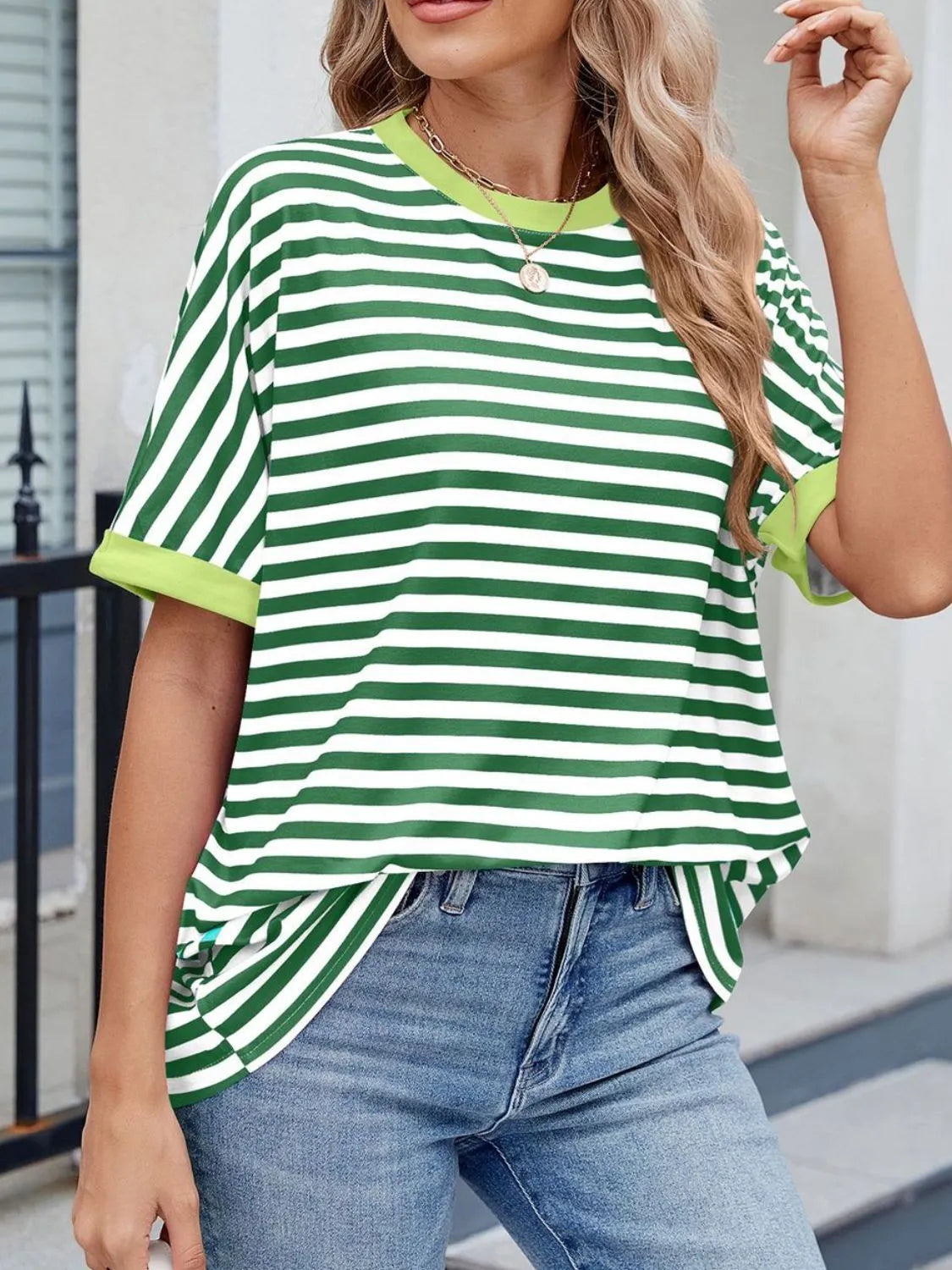 Striped Round Neck Half Sleeve T-Shirt