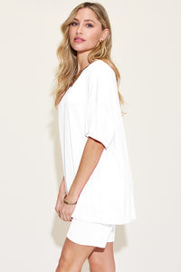 Bamboo Full Size V-Neck Drop Shoulder T-Shirt and Shorts Set