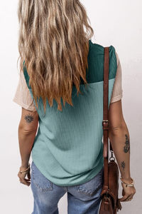 Color Block Round Neck Short Sleeve T-Shirt