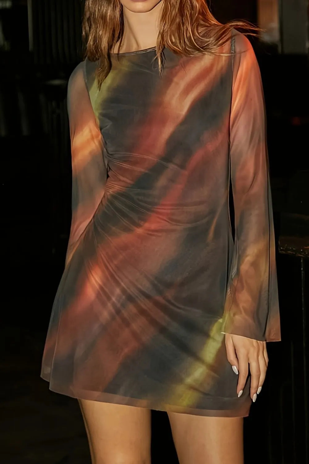 Tie Dye Print Long Sleeve Bodycon Mini Dress