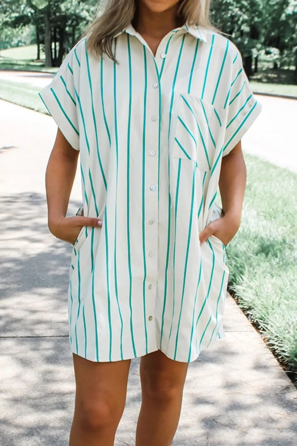 St Patricks Striped Wide Short Sleeve Shift Mini Shirt Dress