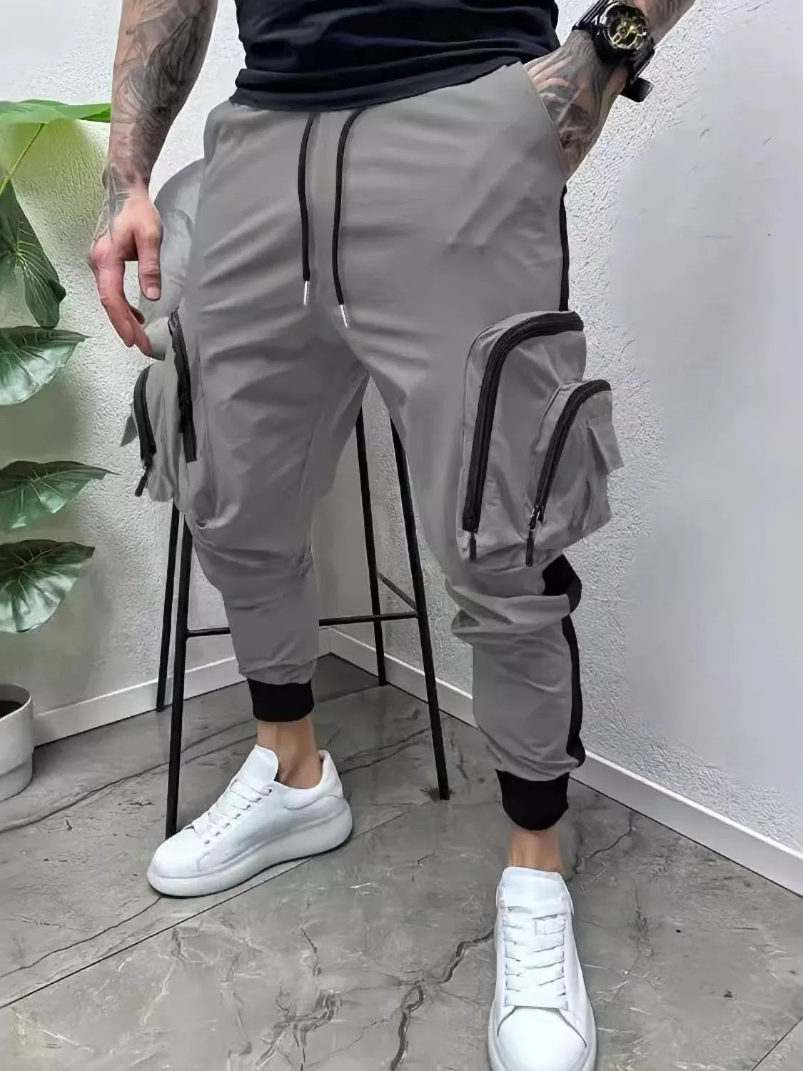Men's Full Size Drawstring Joggers with Pockets Plus Size