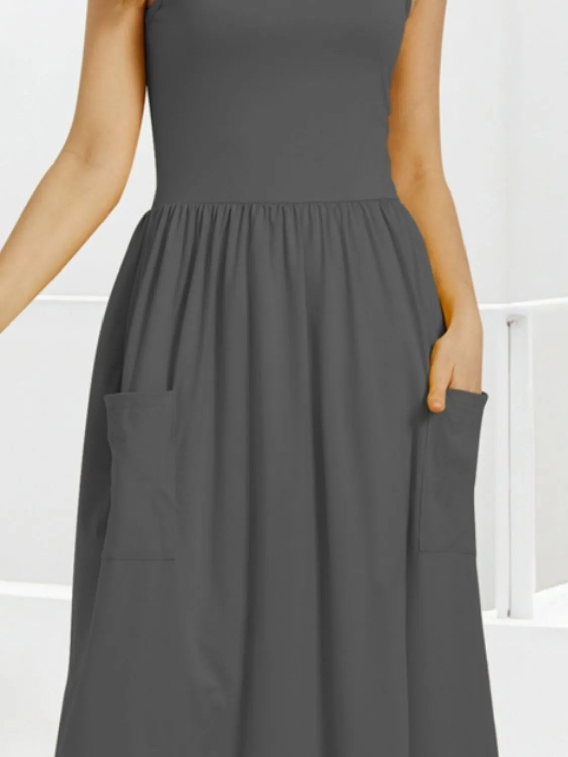 Scoop Neck Midi Dress with Pockets