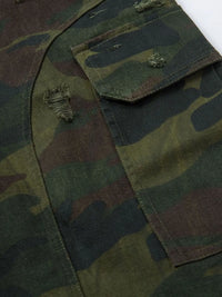 Men's Camouflage Cargo Shorts with Frayed Hem